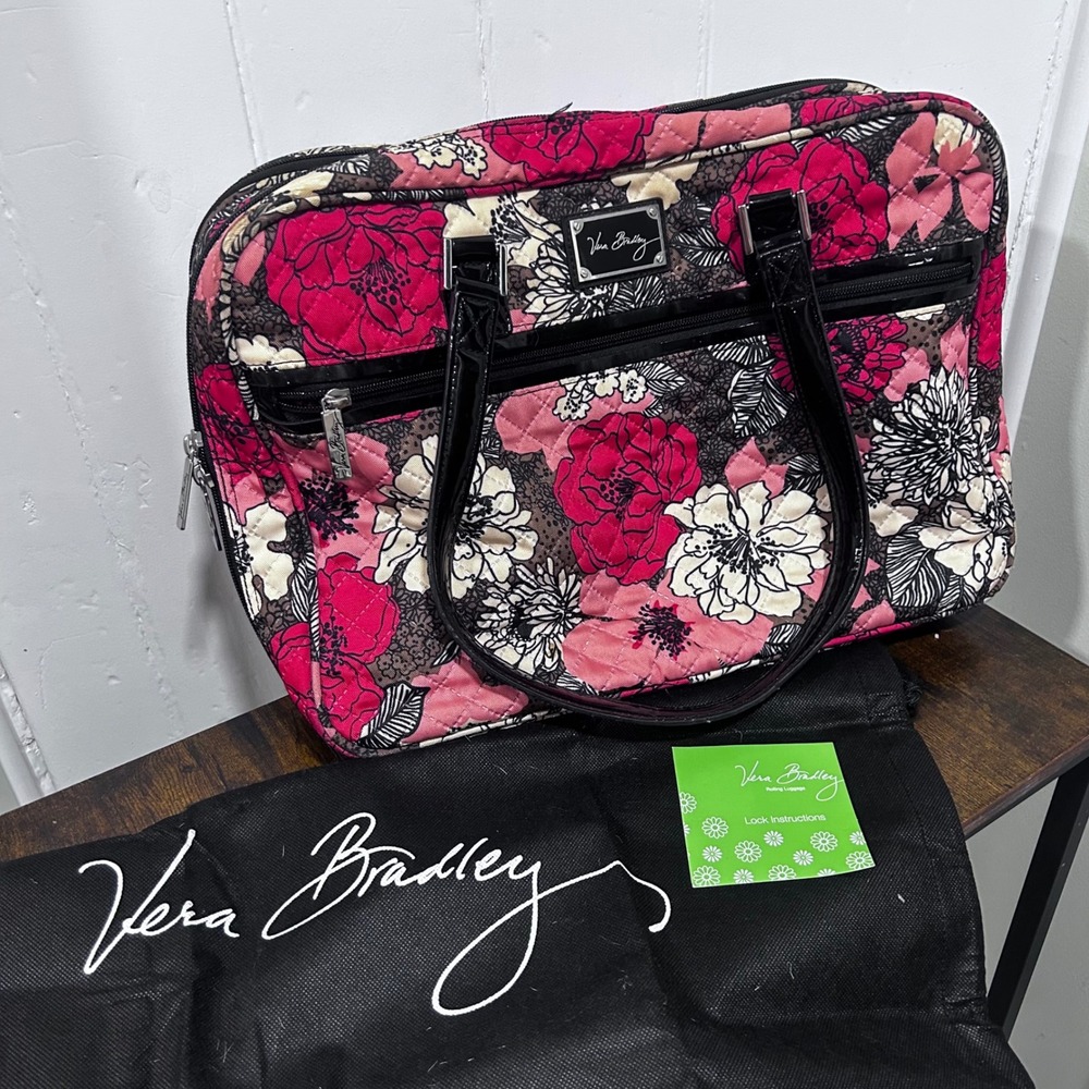 Vera Bradley mocha rouge Quilt Laptop Bag Checkpoint Friendly Floral Travel Tote